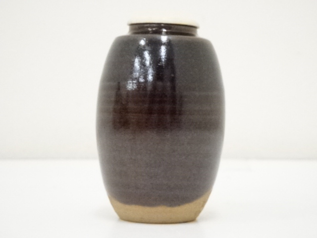 草山作 肩衝茶入れ 肩衝茶入 洛東 万代草山（作) 共箱 牙蓋 仕服（吉野間道) | 古美術ささき